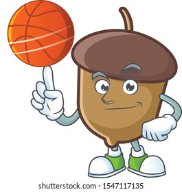 cartoon acorn seed with holding basketball character shape