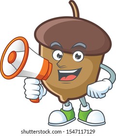 cartoon acorn seed with holding megaphone character shape