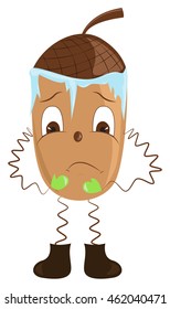 Cartoon acorn shivering from the cold. Vector illustration