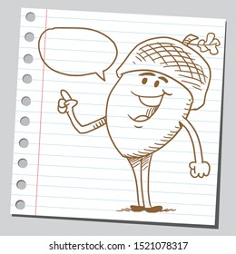 Cartoon acorn is speaking something.