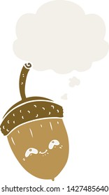 cartoon acorn with thought bubble in retro style