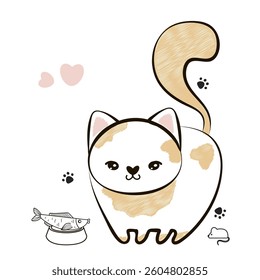 Cartoon adorable fat kitten. Hand drawn cat isolated on white background.