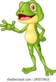 Cartoon adorable frog waving hand 