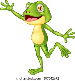 Cartoon adorable frog waving hand