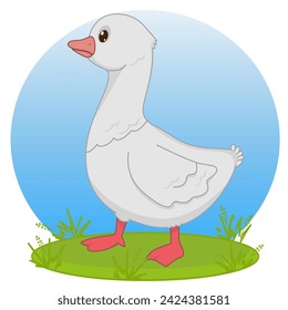 Cartoon adorable goose. Goose in kawaii style. Kawaii style. Vector illustration of drawings, prints and patterns. Illustration for children