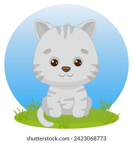 Cartoon adorable kitten sitting. Cat in kawaii style. Kawaii style. Vector illustration of drawings, prints and patterns. Illustration for children