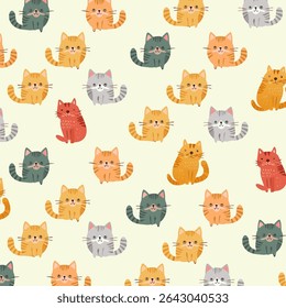 Cartoon adorável gatinhos padrão sem costura. Papel de embrulho para presente de gato. Padrão perfeito com gatos.