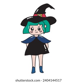 cartoon adorable witch isolated on white background