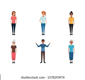 cartoon adult and old people icon set over white background, vector illustration