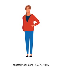 cartoon adult woman wearing casual clothes over white background, vector illustration