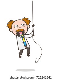 Cartoon Adventurous Scientist Climbing Rope Vector Concept