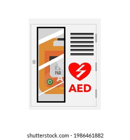 Cartoon Of A AED Wall Box On White Background.