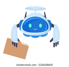 Cartoon aerial drone. Flying robot quadcopter carrying letter isolated flat vector illustration on white background