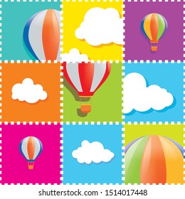 Cartoon aerostat balloon mosaic pattern. Kids stuff. Vector drawing  children's style and colorful.