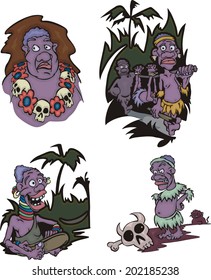 Cartoon African aborigines. Set of vector illustrations.