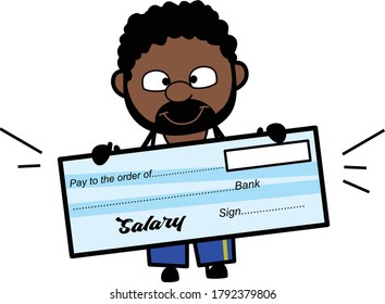 Cartoon African American Man holding paycheck