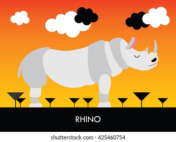 Cartoon african animal. Vector cartoon african Rhino made in flat style. Isolated wild african Rhino. Cartoon wild african animal background.