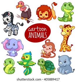 Cartoon african animals. Cute little animals isolated on a white background.