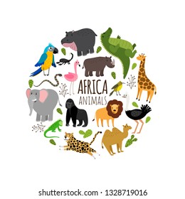 Cartoon african animals printable vector banner isolated on white background