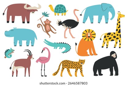 Cartoon African Animals Vector Set for Kids – Safari and Jungle Clipart