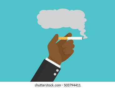 Cartoon, African businessman hand holding cigarette., vector eps10