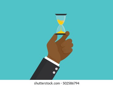 Cartoon, African businessmen hand holding hourglass., vector eps10