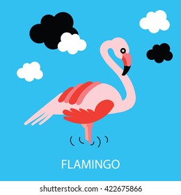 Cartoon african Flamingo bird. Vector cartoon african bird  Flamingo made in flat style. Isolated wild african Flamingo. Cartoon wild Flamingo background.