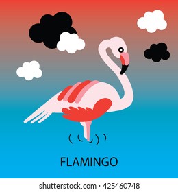Cartoon african Flamingo bird. Vector cartoon african bird  Flamingo made in flat style. Isolated wild african Flamingo. Cartoon wild Flamingo background.