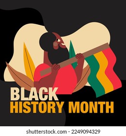Cartoon african guy with south africa flag, black history month, vector illustration on dark background, hand drawn