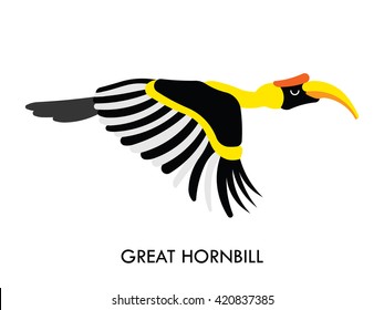 Cartoon african Hornbill bird. Vector cartoon african bird made in flat style. Isolated wild african Hornbill. Cartoon wild african bird background. Isolated african Hornbill.