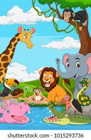 Cartoon African landscape with wild animal