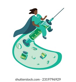 Cartoon african male character doing clinical trials vaccination shot. Protection from coronavirus outbreak. Process of getting Covid 19 vaccination. Immune system health. Vector