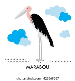 Cartoon african Marabou bird. Vector cartoon african bird made in flat style. Isolated wild african Marabou. Cartoon wild african bird background. 