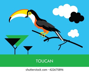 Cartoon african Toucan bird. Vector cartoon african bird made in flat style. Isolated wild african Toucan. Cartoon wild african bird background. Isolated african Toucan.