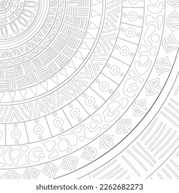 Cartoon african tribal pattern sketch template. Abstract graphic vector illustration in black and white for games, background, pattern, decor. Children`s story book, fairytail, coloring paper, page. 