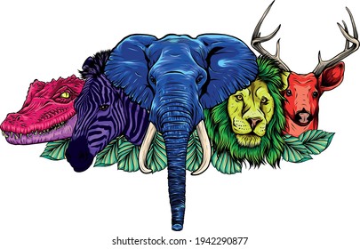 Cartoon african wild animals on white background