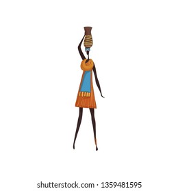 Cartoon african woman with traditional ceramic vase.