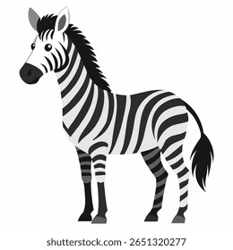 Cartoon African zebra. Safari animal . Suitable for educational poster, logo, children's books and encyclopedias. Isolated vector illustration on white background. Side view
