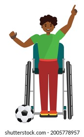 Cartoon afro american soccer or football fan wheelchair user illustration.