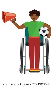 Cartoon afro american soccer or football fan wheelchair user
illustration.