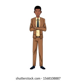 cartoon afro businessman icon over white background, vector illustration