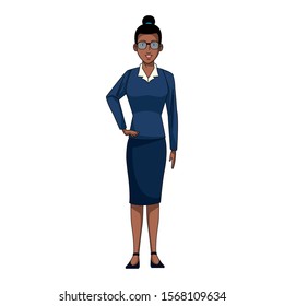 cartoon afro businesswoman icon over white background, vector illustration