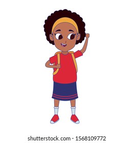 cartoon afro girl with backpack over white background, colorful design , vector illustration