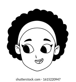 cartoon afro girl face icon over white background, flat design, vector illustration