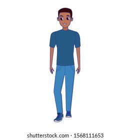cartoon afro man wearing casual clothes over white background, colorful design , vector illustration