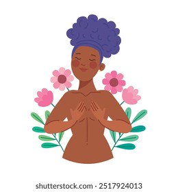 cartoon afro woman breast cancer isolated