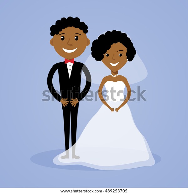 Cartoon Afroamerican Bride Groom Cute Black Stock Vector Royalty