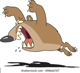 cartoon aggressive angry bear jumping and attacking