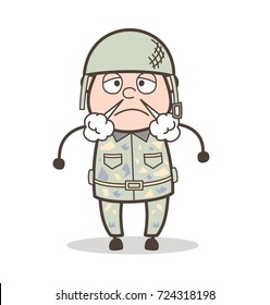 Cartoon Aggressive Army Man Expression Vector Illustration