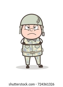 Cartoon Aggressive Army Man Face Expression Vector Illustration